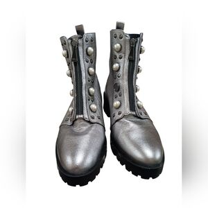 Karl Lagerfeld Silver Combat Moto Boots